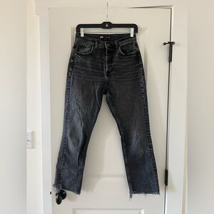 Zara size 4 black straight leg jeans raw hem